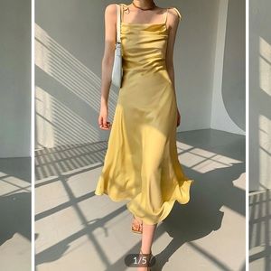 Commense cowl neck yellow midi dress